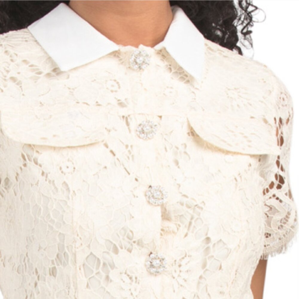 DALIA MACPHEE Short Sleeve Lace Mini Dress With Contrast Collar - Picture 3 of 6